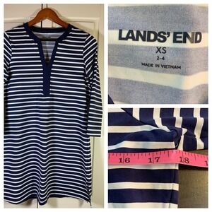 Lands'‎ End Swim Cover Dress Blue Striped XS 2-4 Nautical Yachty Preppy Coastal